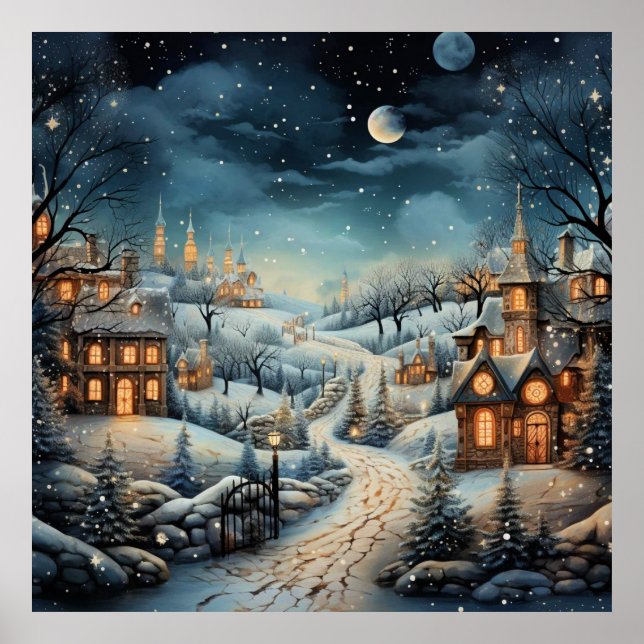 Christmas Village decorative Illustration Poster (Front)