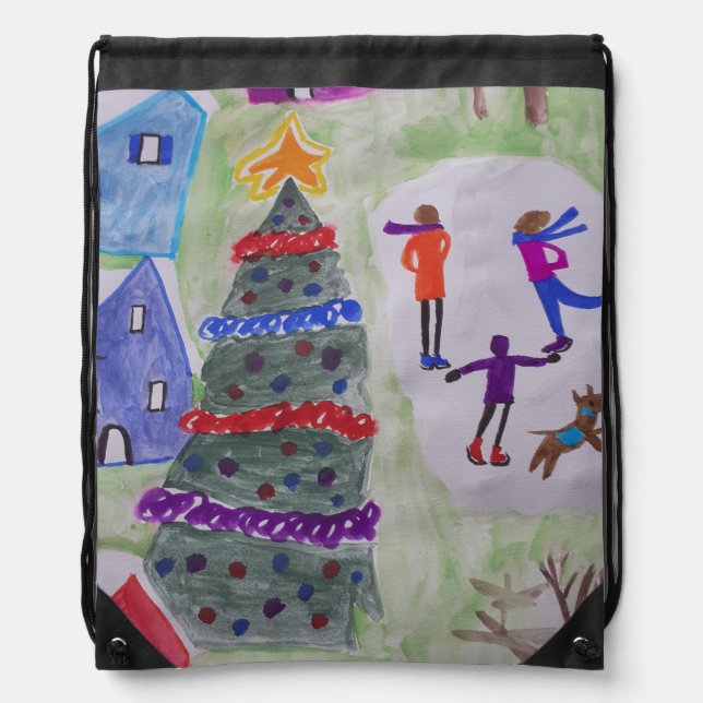 Christmas Village Drawstring Backpack (Front)