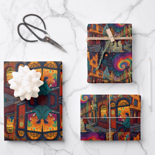 Christmas Village Europe England Wrapping Paper Sheets (Front)