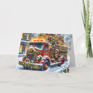 Christmas Village Fire Truck Holiday Card