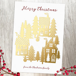 Christmas Village Foil Holiday Card