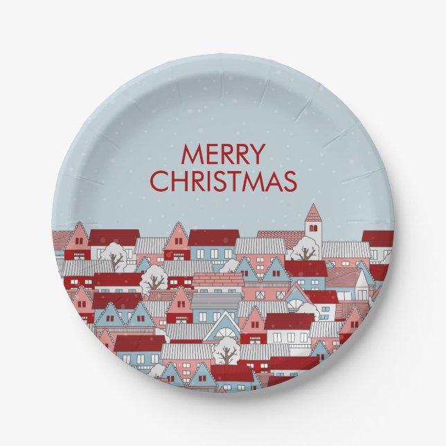 Christmas Village Holiday Paper Plate (Front)