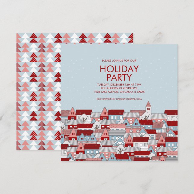 Christmas Village Holiday Party Invitation (Front/Back)