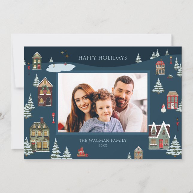 Christmas Village Holiday Photo Card (Front)