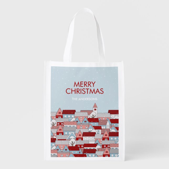 Christmas Village Holiday Reusable Tote Bag (Front)