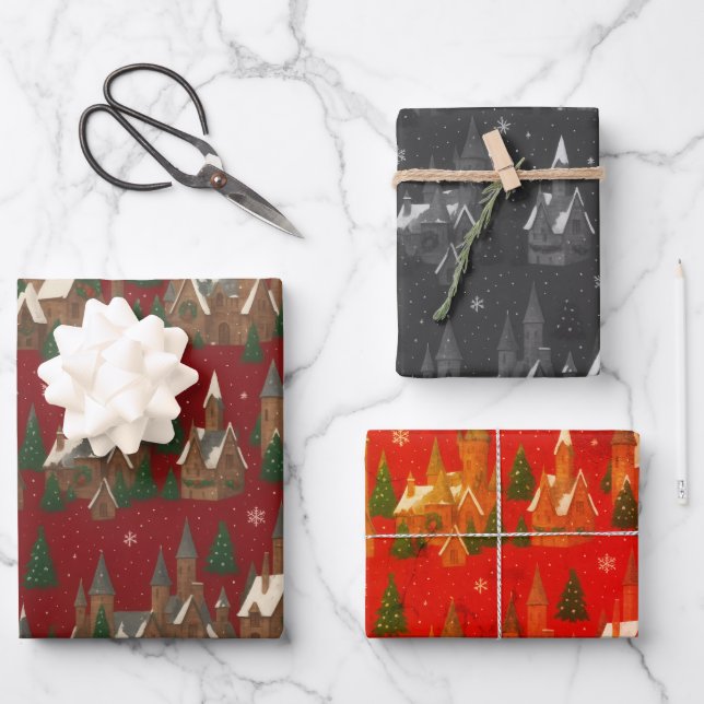 Christmas Village Holiday Wrapping Paper – Festive (Front)