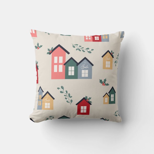 Christmas Village Holly Cute Throw Pillow (Front)