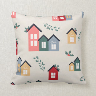 Christmas Village Holly Cute Throw Pillow