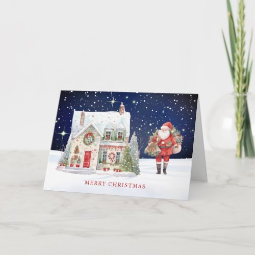 Christmas Village House Santa Card