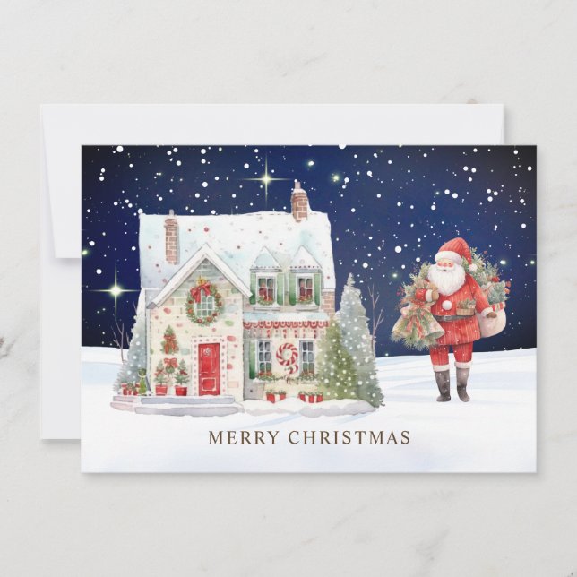 Christmas Village House Santa Holiday Card (Front)
