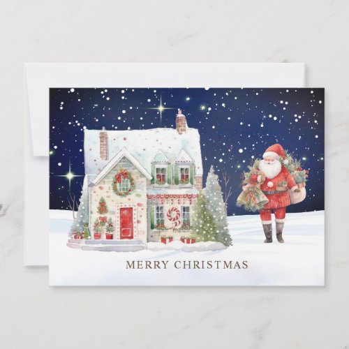 Christmas Village House Santa Holiday Card