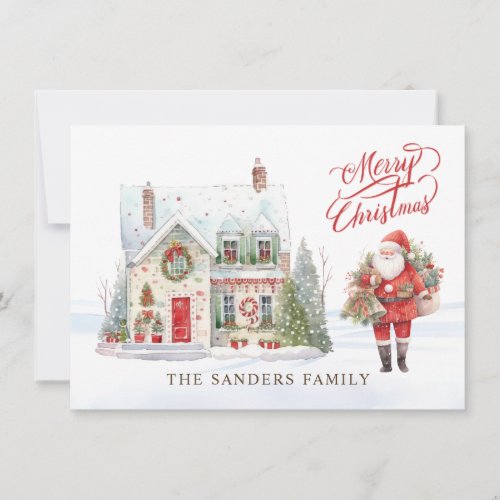 Christmas Village House Santa Holiday Card