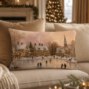Christmas Village Ice Skating Accent Pillow
