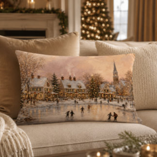 Christmas Village Ice Skating Accent Pillow