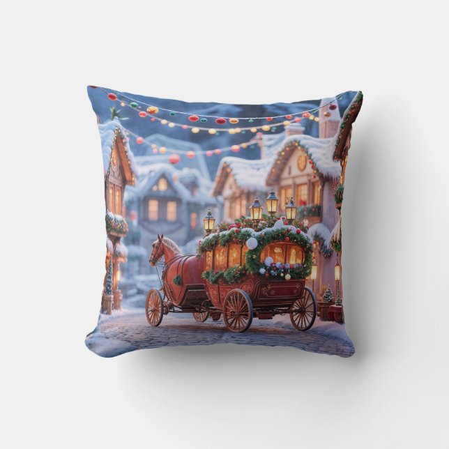 Christmas Village illustration Throw Pillow (Front)