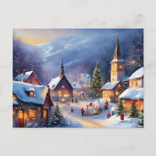 Christmas Village in the Mountains Winter  Holiday Postcard