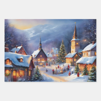 Christmas Village in the Mountains Winter  Wrapping Paper Sheets