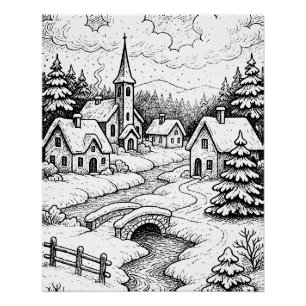Christmas Village in Winter  Poster
