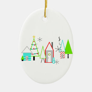 christmas village mid century modern ceramic ornament