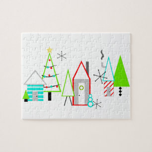 christmas village mid century modern jigsaw puzzle