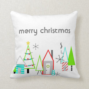 christmas village mid century modern throw pillow