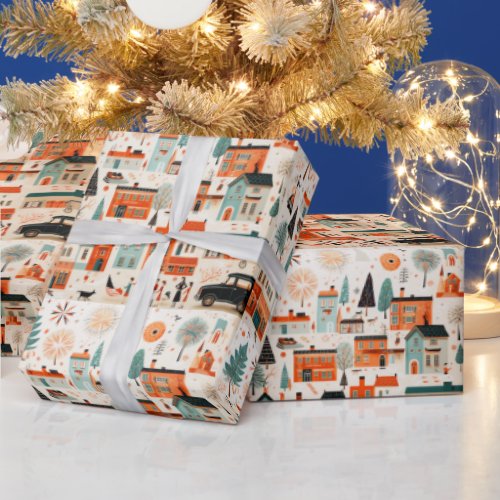 Christmas Village Mid Century Modern  Wrapping Paper