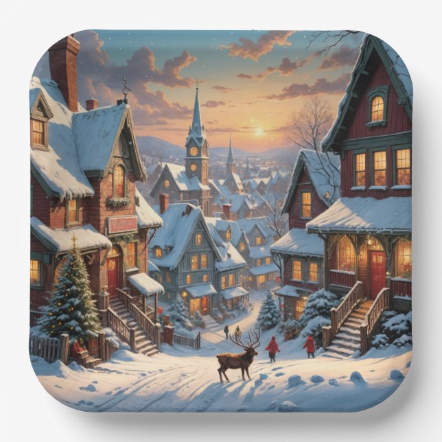 Christmas Village Paper Plates (Front)
