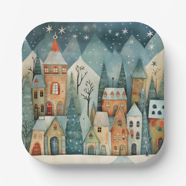Christmas Village Paper Plates (Front)