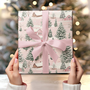 Christmas Village Pink Wrapping Paper