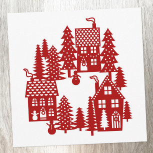 Christmas Village Red and White Holiday Card