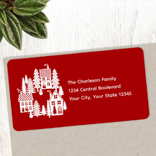 Christmas Village Red and White Return Address Label