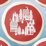 Christmas Village Red and White Sugar Cookie<br><div class="desc">A little Christmas village nestled in the snow.  Original art by Nic Squirrell.</div>