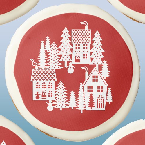 Christmas Village Red and White Sugar Cookie