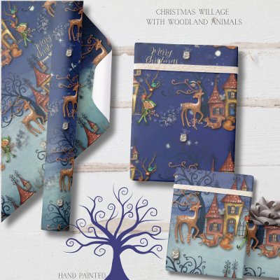 Christmas Village  | Reindeer, Elf, Squirrel &amp; Fox Wrapping Paper