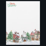 Christmas Village Santa Letterhead<br><div class="desc">Cute illustration of Magical Christmas village and Santa Claus with Tree</div>