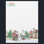 Christmas Village Santa Letterhead<br><div class="desc">Cute illustration of Magical Christmas village and Santa Claus with Tree</div>