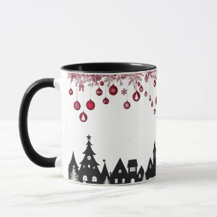 Christmas Village Silhouette – Red Ornaments Mug