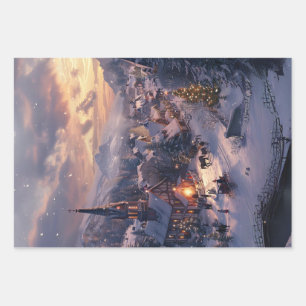 Christmas Village Snow Covered Streets Decoupage Wrapping Paper Sheets