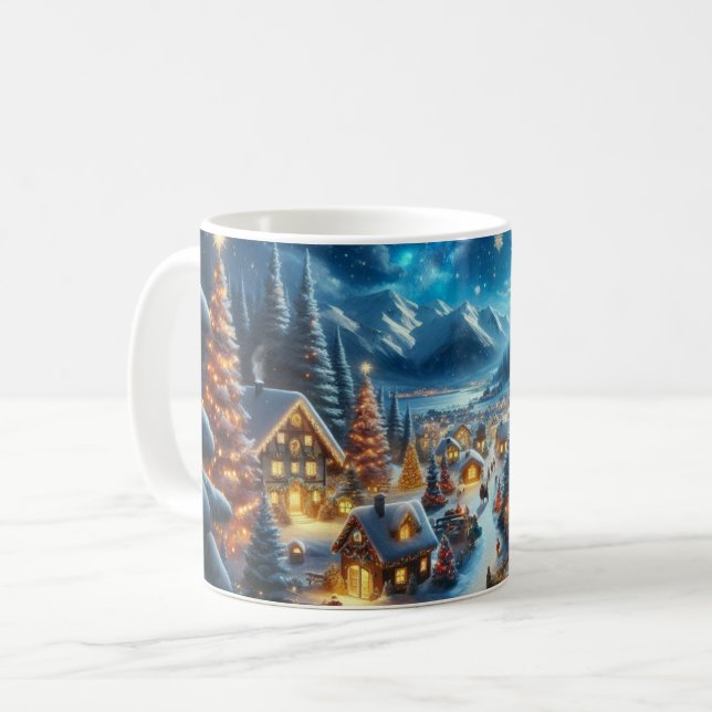 Christmas Village Snowy Scene Painting Coffee Mug (Front Left)