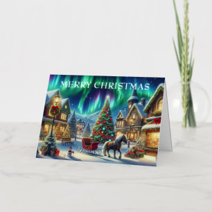 Christmas Village Snowy Scene Painting Foil Holiday Card