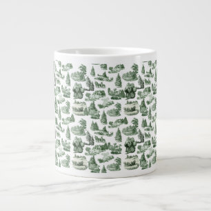 Christmas Village Themed Green Toile Design Giant Coffee Mug