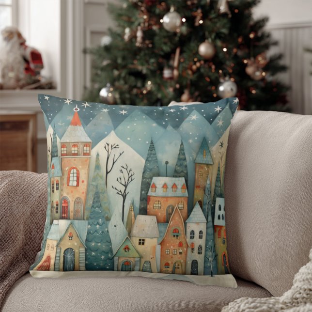 Christmas Village Throw Pillow (Christmas Village Throw Pillow)