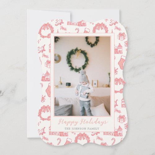 Christmas Village Toile Illustrated Photo Holiday Card