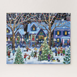 Christmas Village Tree Decorating Jigsaw Puzzle