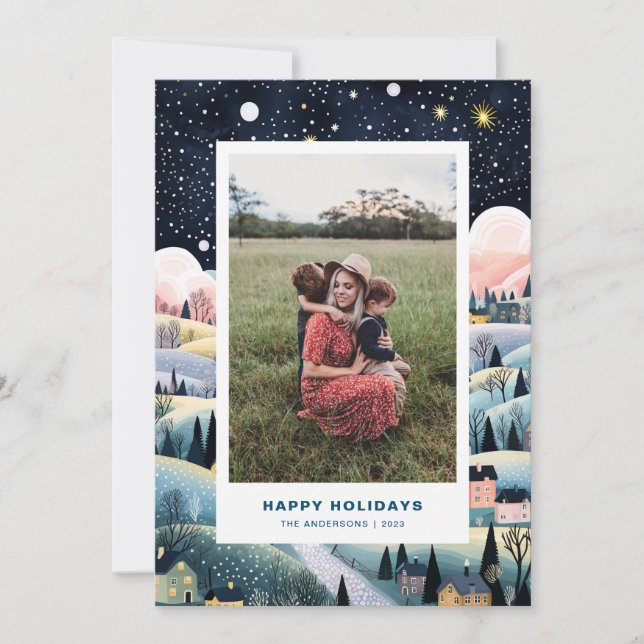 Christmas Village Two Photo Christmas card (Front)