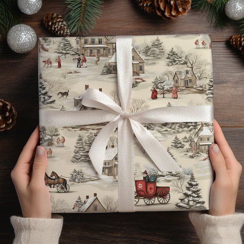 Christmas Village Vintage Rustic  Wrapping Paper Sheets