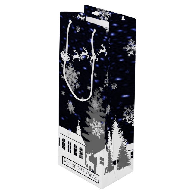 Christmas Village Wine Gift Bag (Front Angled)