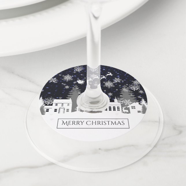 Christmas Village Wine Glass Tags (Close Up)