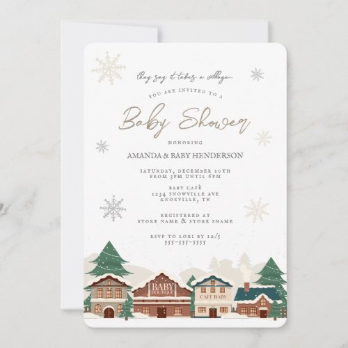 Christmas Village Winter Baby Shower Invitation