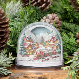 Christmas Village with Train Snow Globe